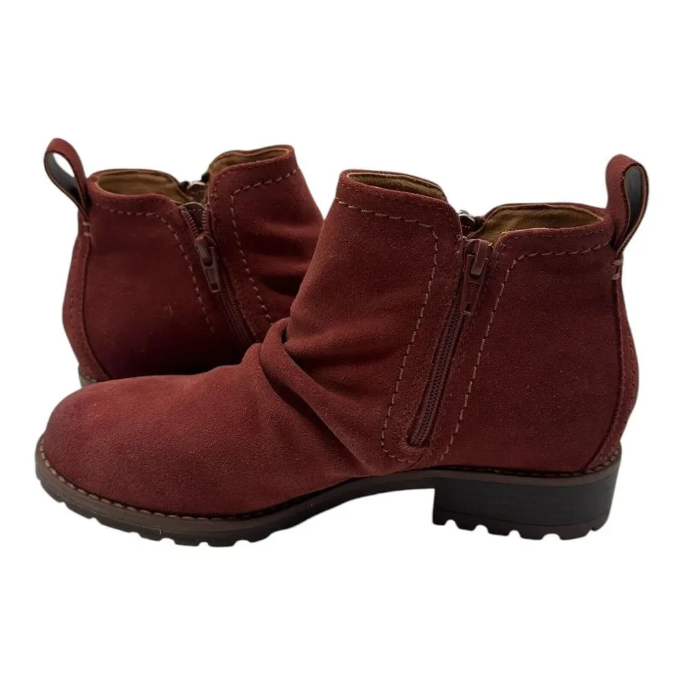 Clarks Aspra Walk Boot Women 6.5 Chestnut Brown Suede Side Zip Bootie Waterproof